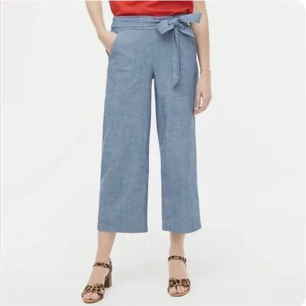 J.Crew Chambray Tie-Waist Wide Leg‎ Cropped Pants, Size 4